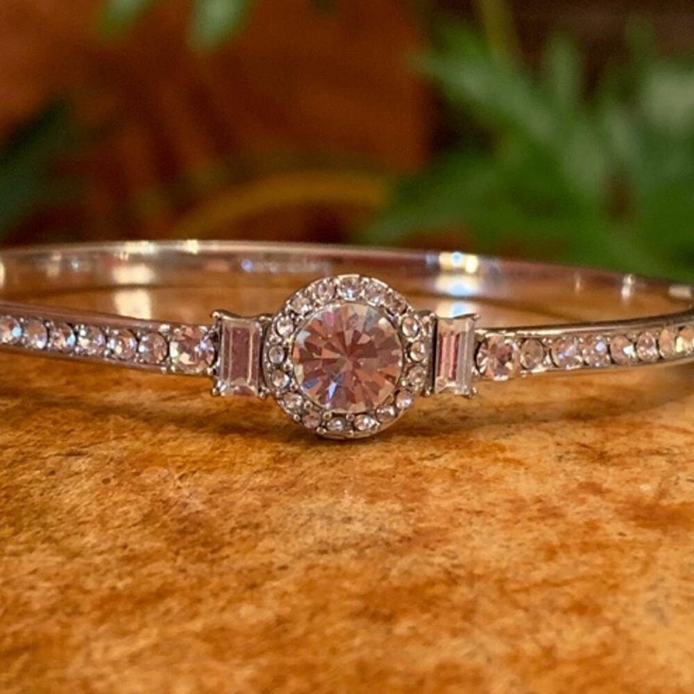 Givenchy Silver And Crystal Hinged Bangle - image 2